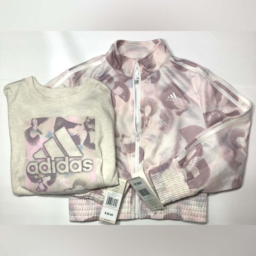 Girls Jacket & Top Graphic Adidas Athletic Tee Shirt Youth Sports Active Wear